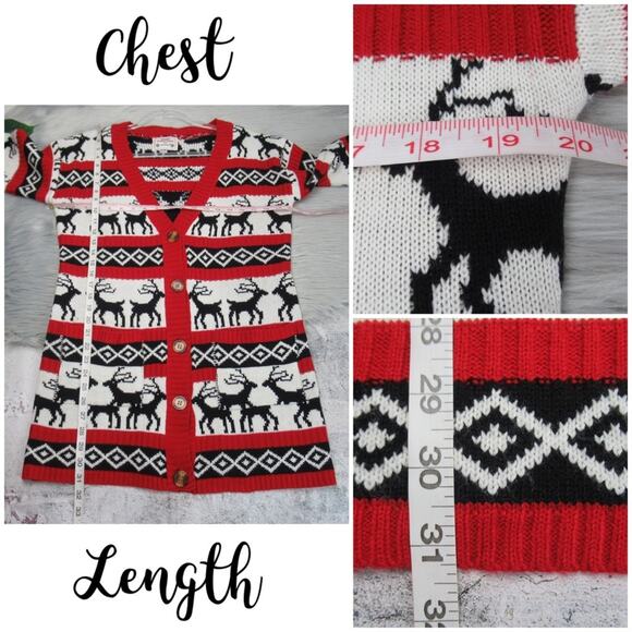 DAISYS BOUTIQUE Elk Reindeer Long Sleeves Knit Christmas Cardigan Sweater Medium - Picture 11 of 13